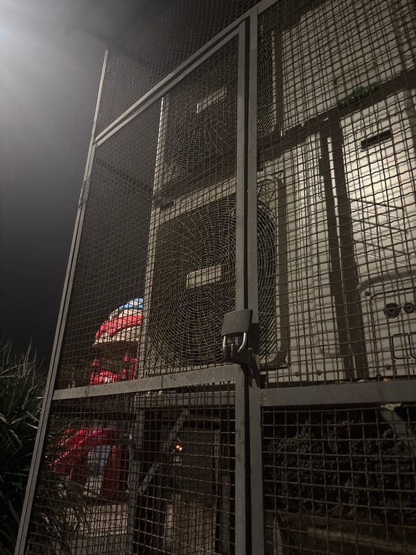 Secured air conditioning units photographed in Yerevan cage