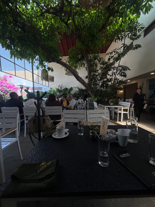 Restaurant dining area observed in Morelia, Mexico