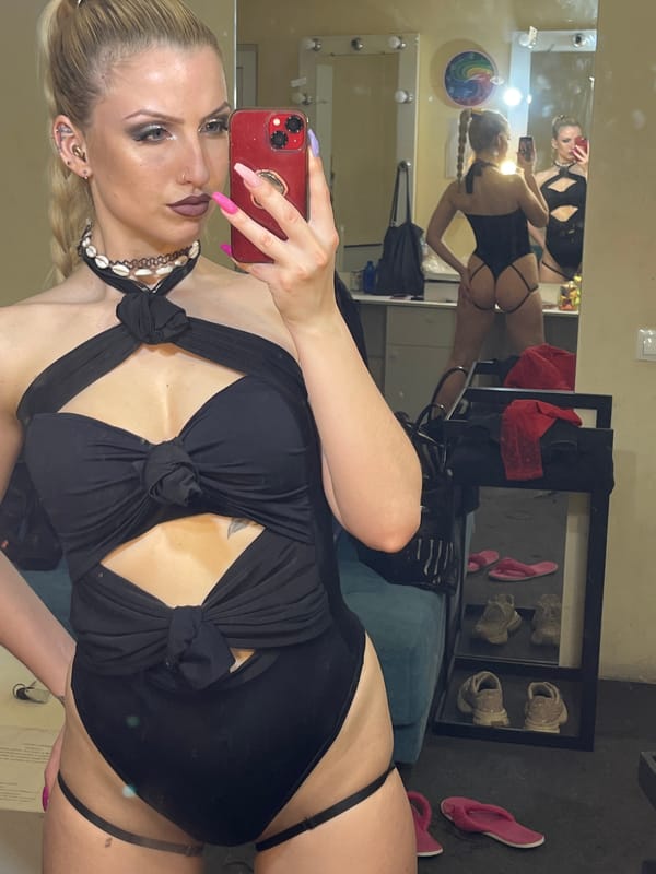 Woman takes selfies in mirrored room in Plovdiv