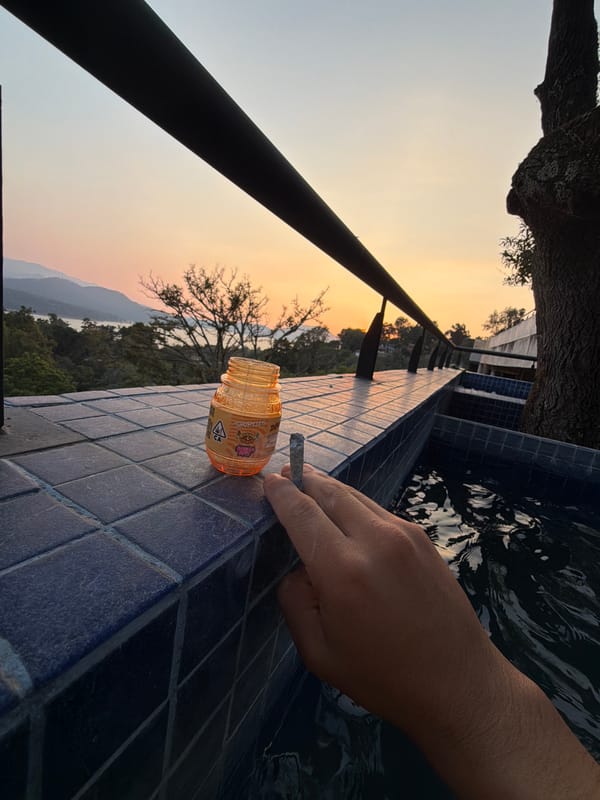 Poolside smoking and snacks captured in Valle de Bravo
