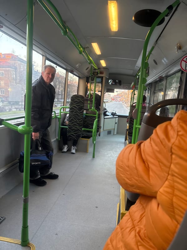 Man rides public bus in Plovdiv, Bulgaria