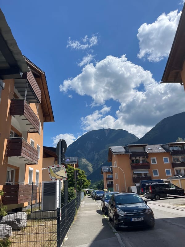 Morning stroll through a sunny Garmisch-Partenkirchen residential street