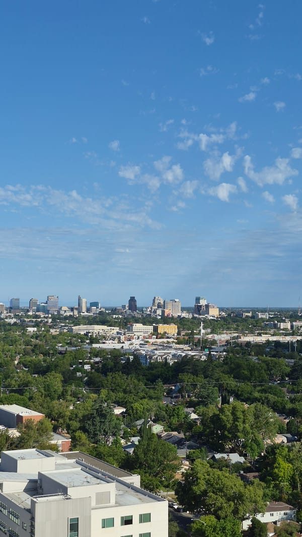 Sacramento skyline and active construction sites from above