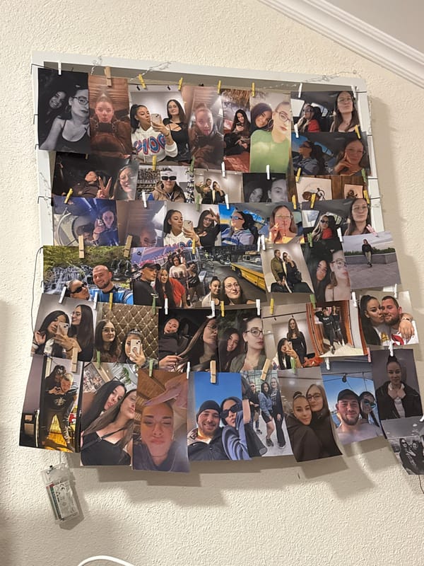 Photo display with selfies spotted on wall in Bulgaria