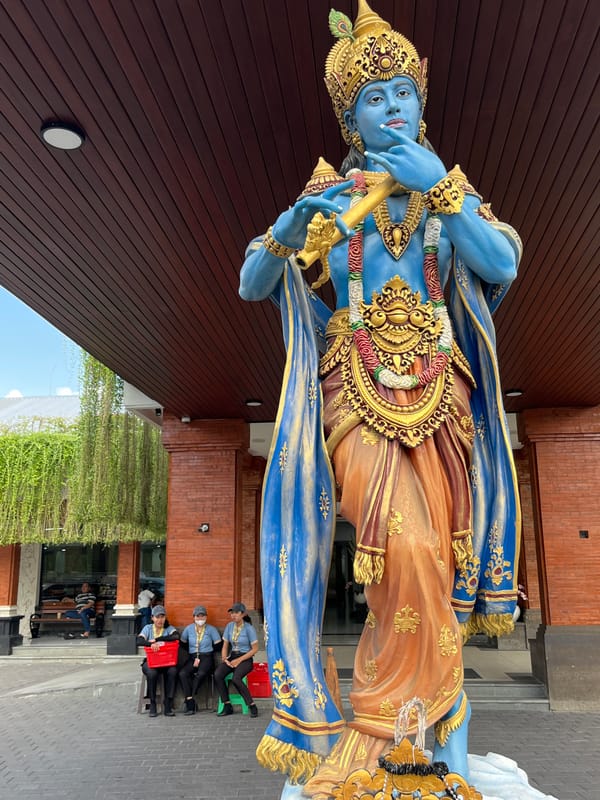 Balinese mythological statues and sacred art on display in Kuta