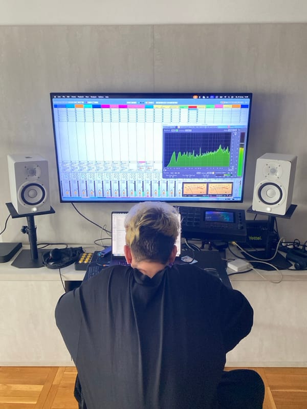 Music producer works from home studio in Belgrade