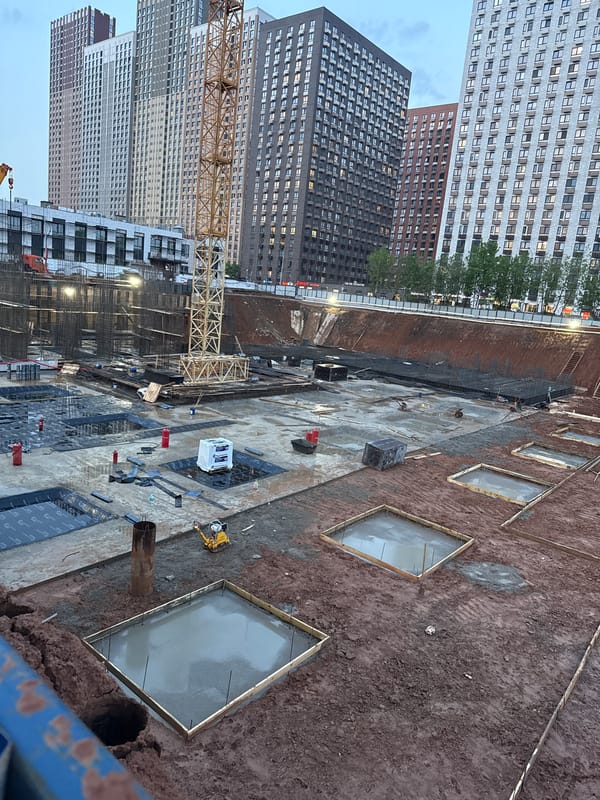 Construction site with concrete structures observed in Moscow