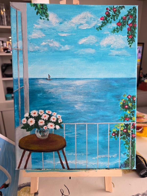 Acrylic paintings on easels, Claremorris — landscapes, seascapes, and more