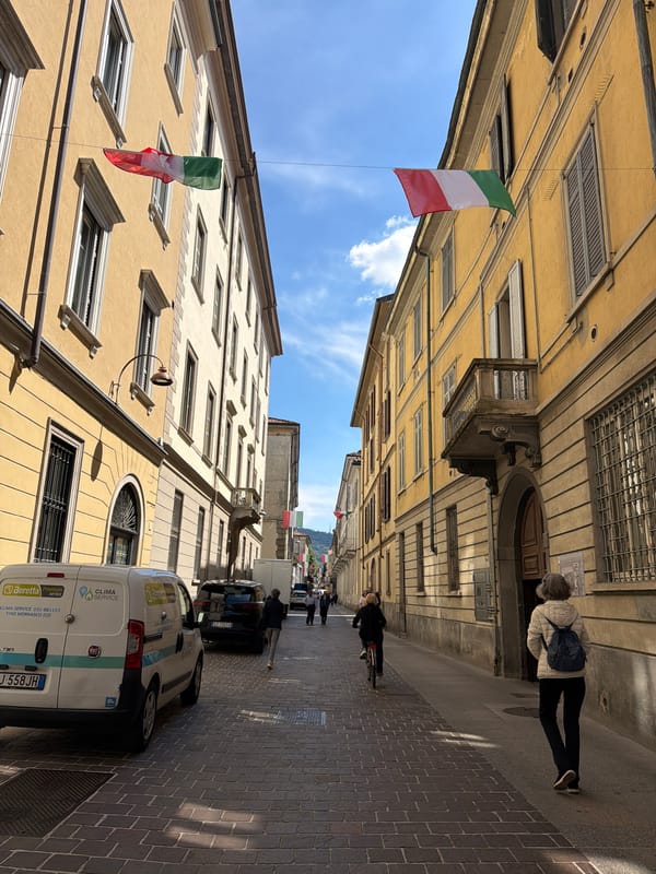 Historic street scene documented in Como, Italy