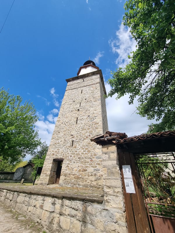Tourist documents Elena Clock Tower and donation box Bulgaria