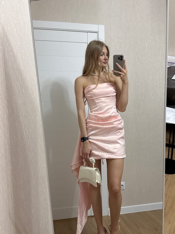 Woman Takes Mirror Selfies in Pink Dress, Perm Russia