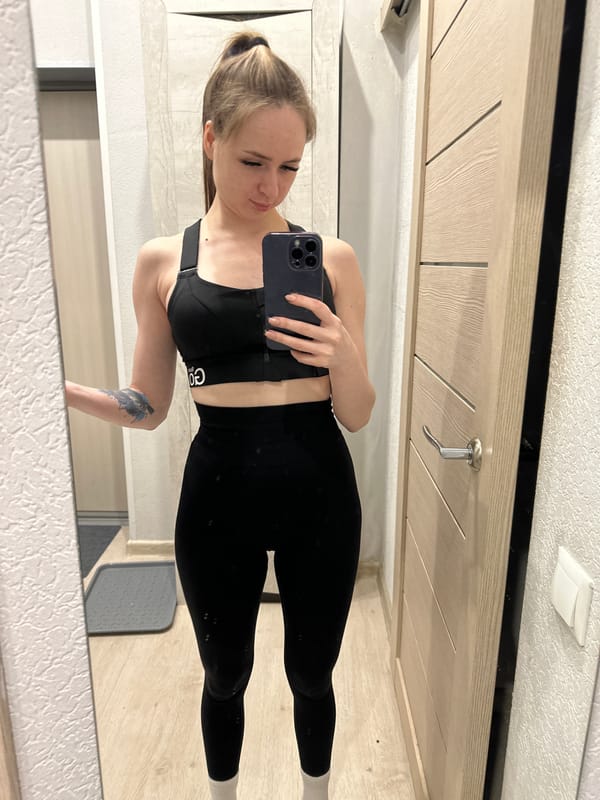 Woman documents indoor moments in athletic wear over two hours