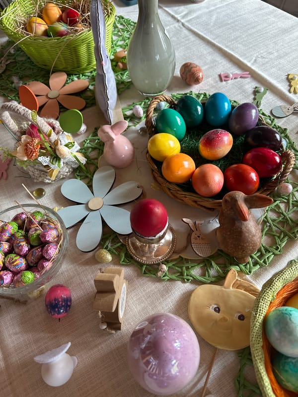 Easter display documented in Dobrich, Bulgaria features traditional decorations