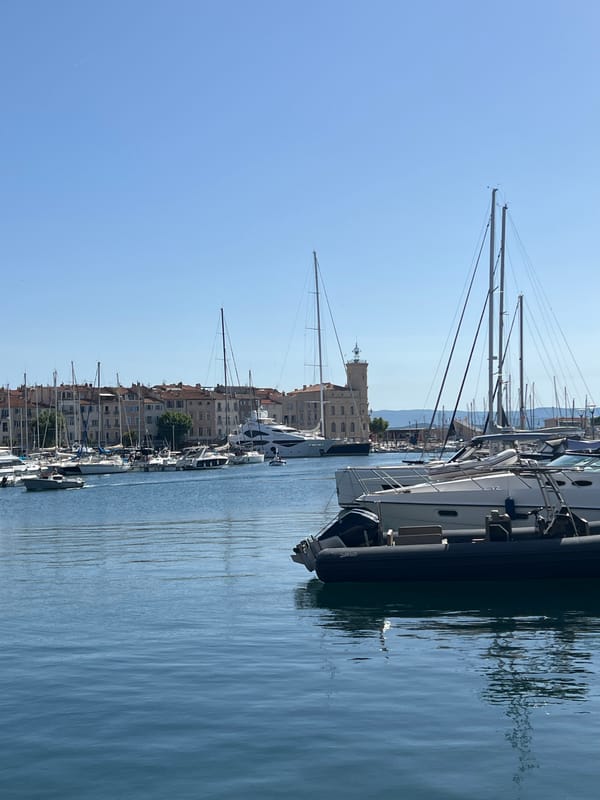 Sunny morning at La Ciotat's colorful Mediterranean harbor