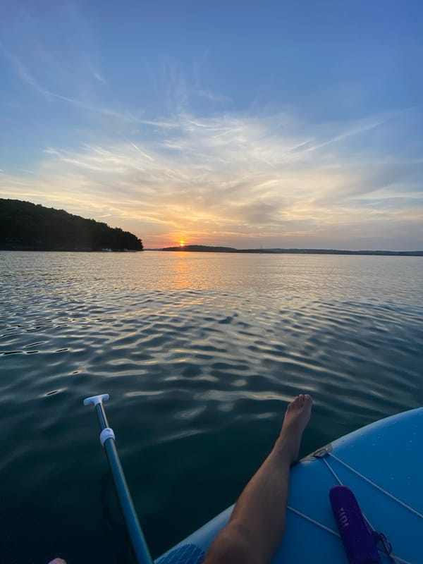 Adriatic sunset from Premantura, Croatia, including paddleboard view