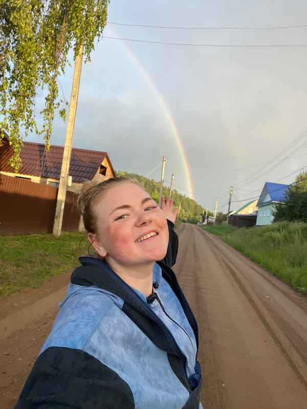 Wildflowers and a double rainbow in rural Olkhovka