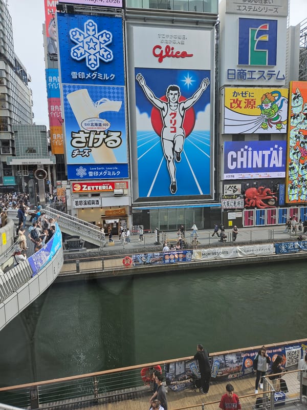 Witness captures iconic Glico sign in dense Osaka cityscape
