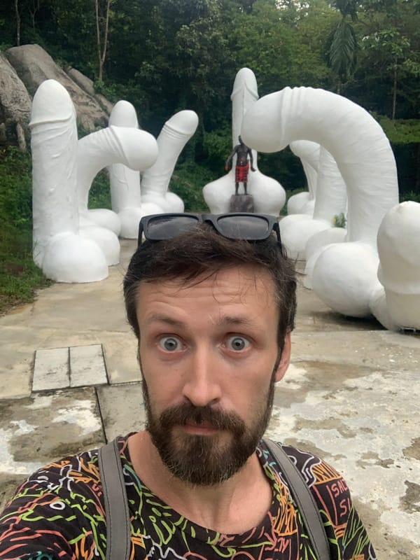 Tourist visits phallic sculpture garden in Thailand