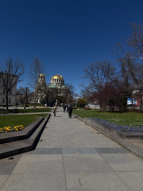 Morning walk documented around Sofia's Alexander Nevsky Cathedral area