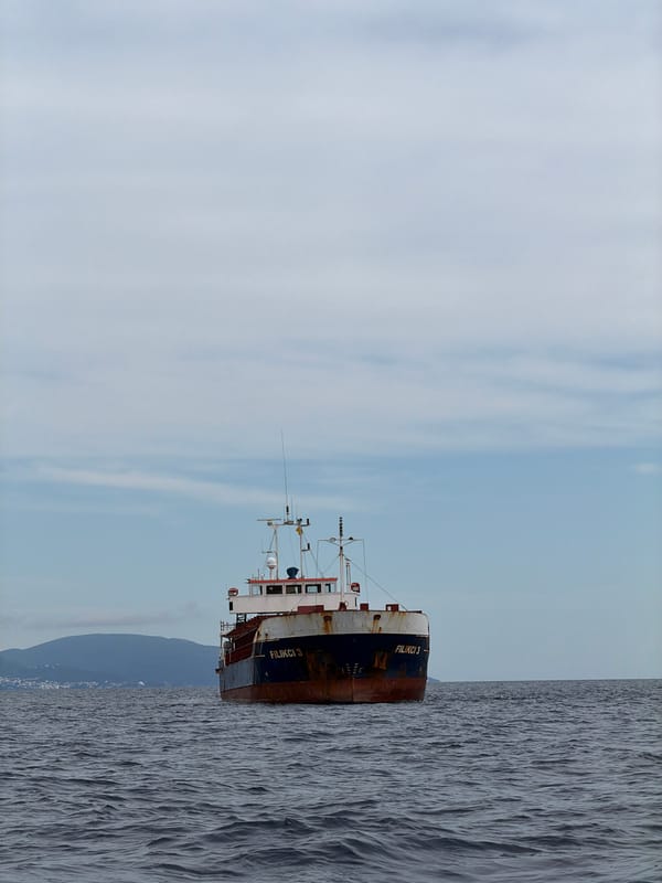 Rusty cargo ship FILIKCI 3 transits the Montenegro coast
