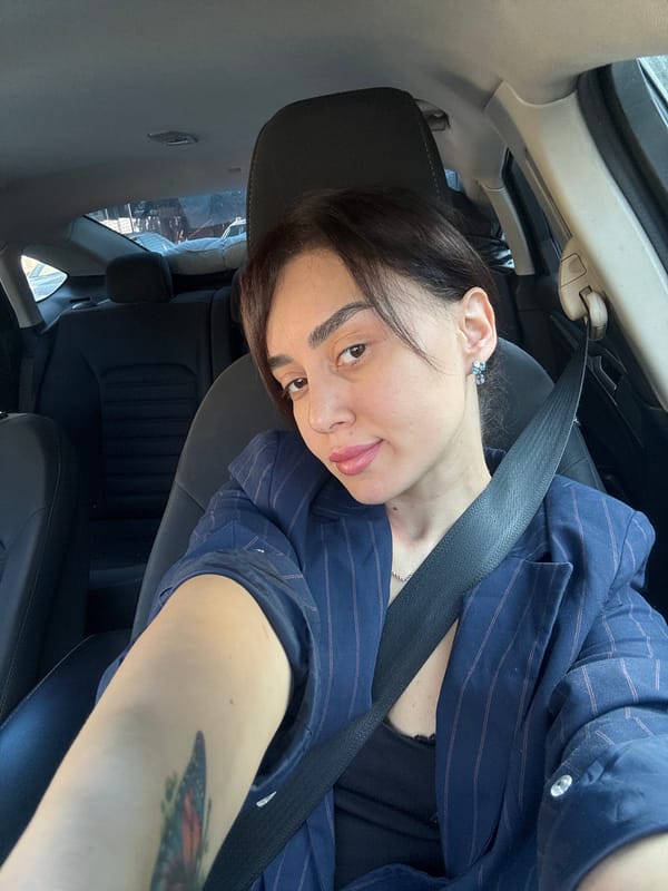 Woman photographed in car during brief session in Tbilisi