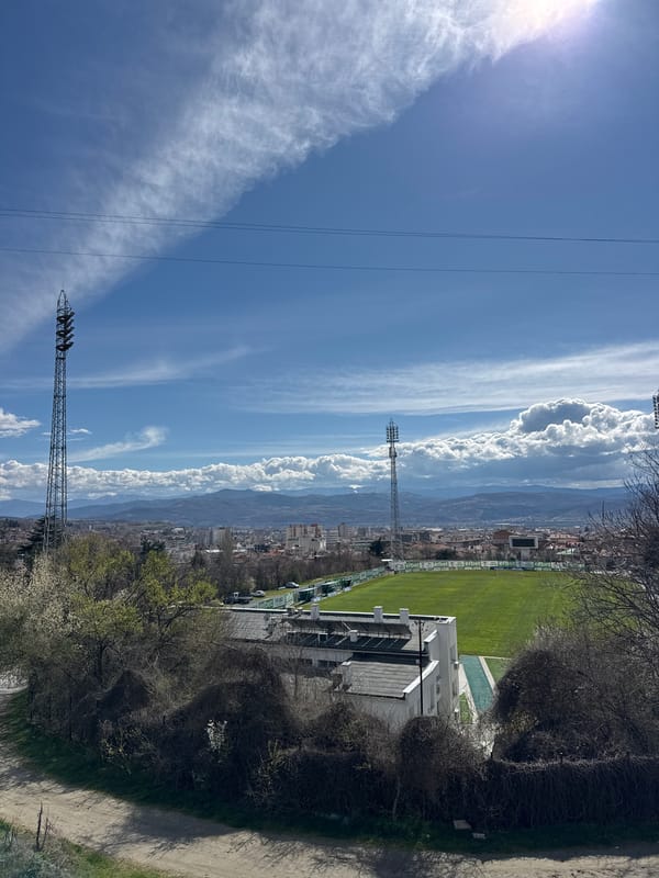 Sunny day view of football stadium complex in Blagoevgrad