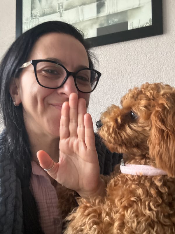 Woman and poodle share quiet morning moments in Netherlands home