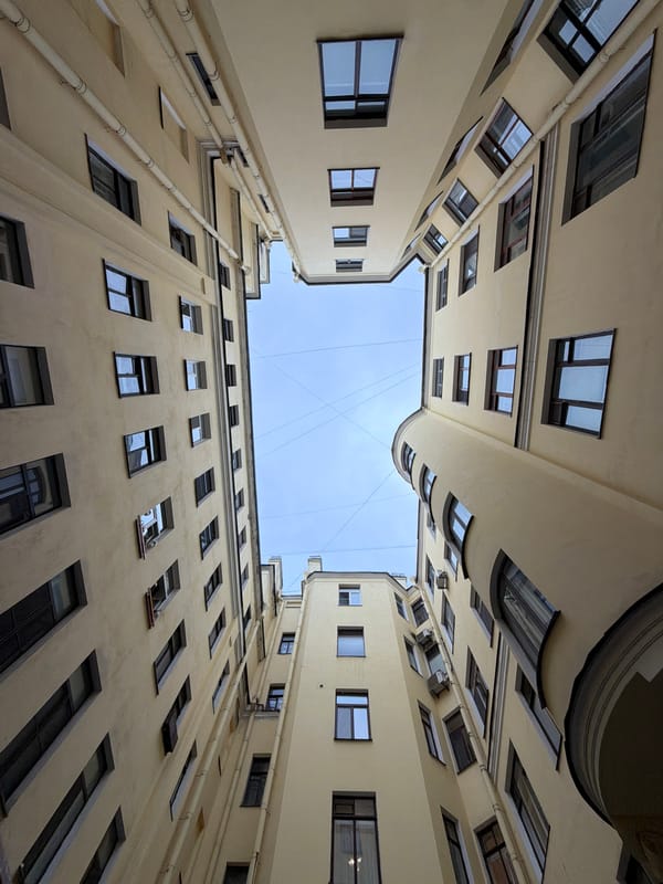Rainy afternoon through Saint Petersburg's historic courtyards and streets