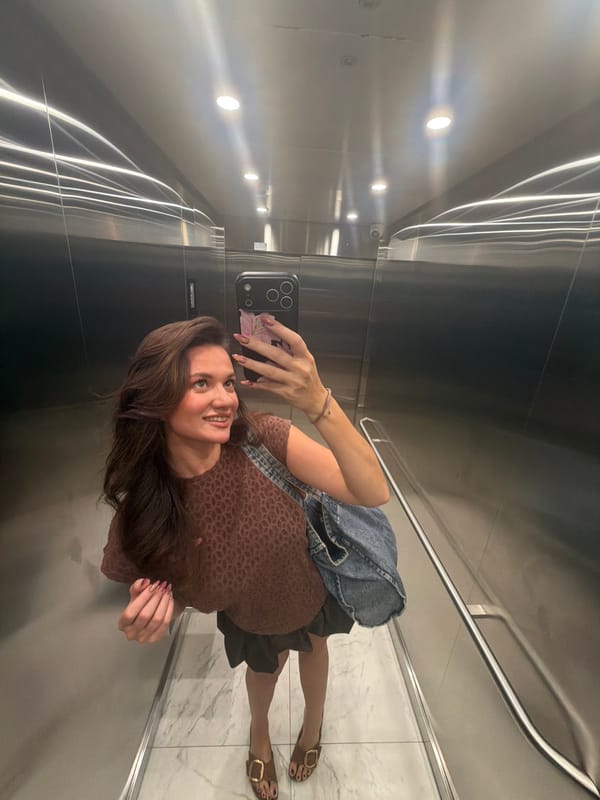 Elevator mirror selfie, two angles, Belgrade