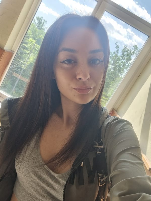 Woman takes morning selfies in Sofia, Bulgaria