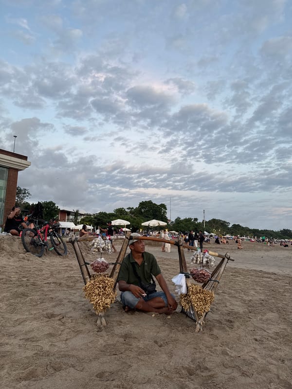 Evening beach life documented in Kuta, Indonesia