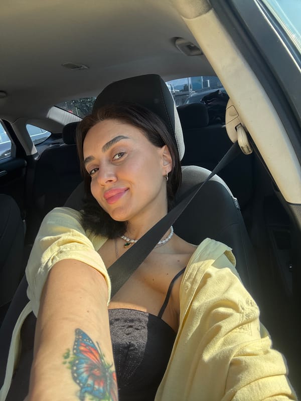 In-car selfie session on the streets of Tbilisi