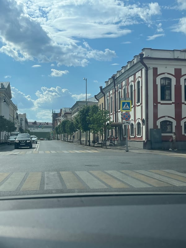 Street scene with pedestrian crossing documented in Kazan, Russia