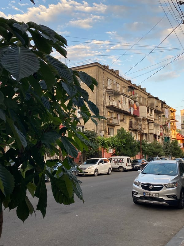 Everyday street life on a mixed block in Batumi, Georgia