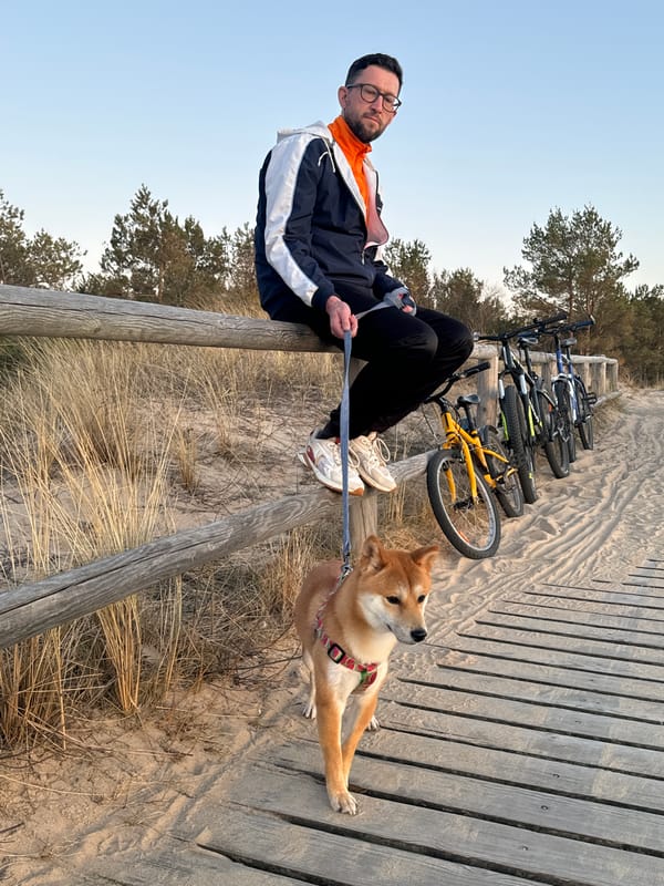 Man and Shiba Inu dog spotted on Riga boardwalk