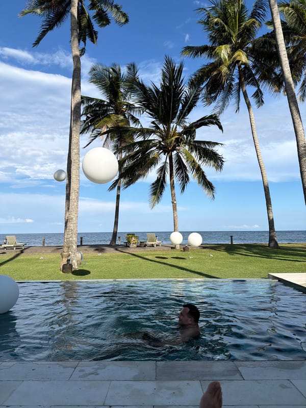White balloon spotted floating among palm trees in Karangasem