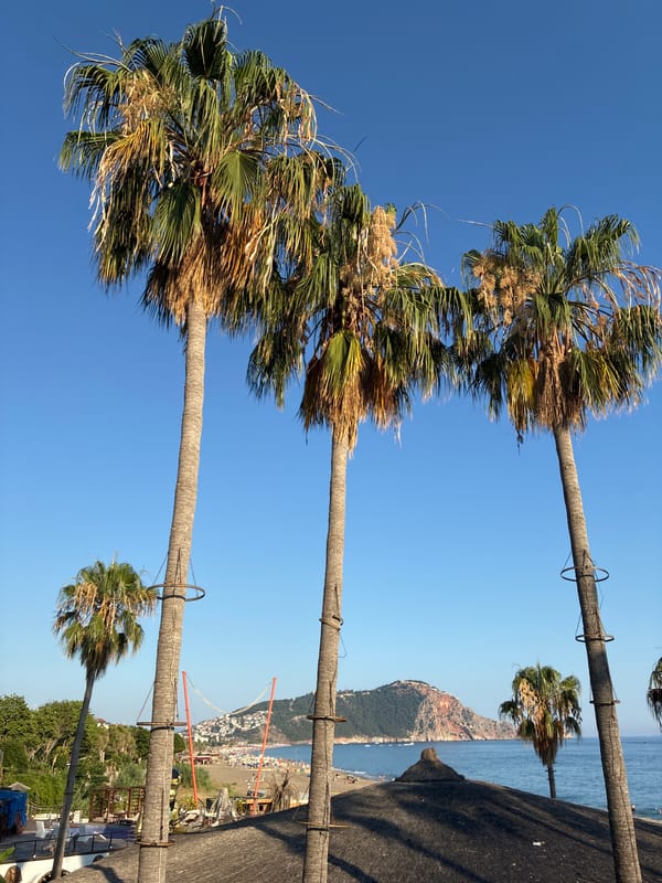Alanya beachfront and landmarks on a sunny afternoon