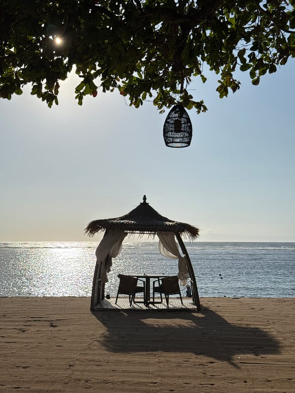 Morning resort life documented in tropical Kuta Selatan Indonesia