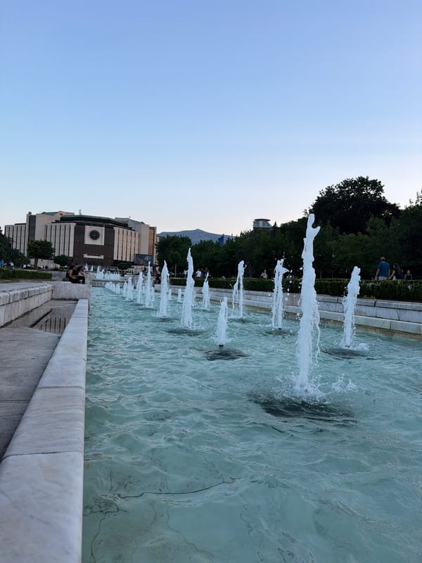 Dusk at NDK fountains, sushi break nearby