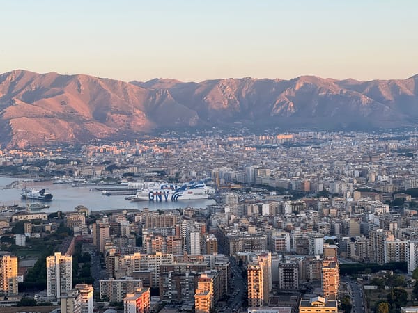 Palermo at golden hour, city and port from the hills