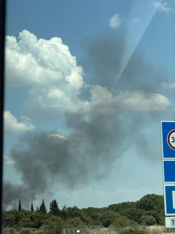 Heavy smoke plume rises over Bernis, France