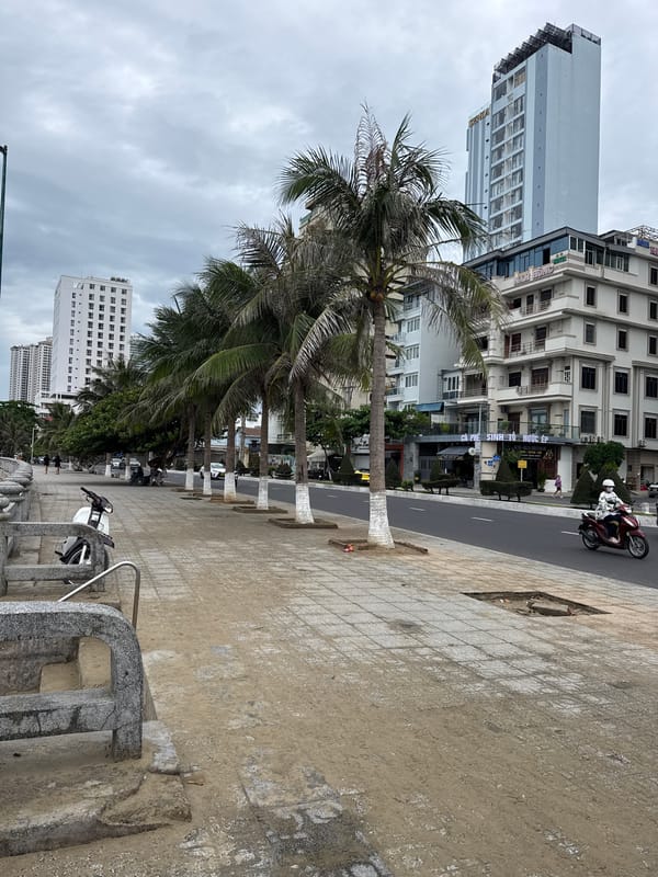 Overcast morning along Nha Trang's coast, on two wheels