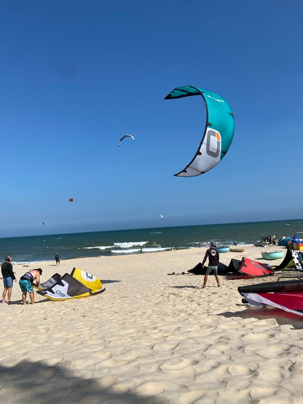 Morning kitesurfing session documented at Vietnamese beach resort