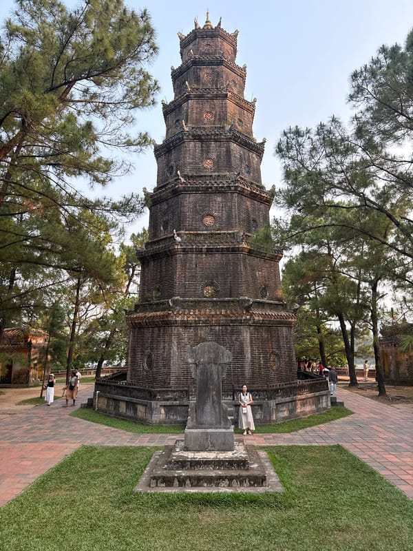 Woman visits historic Thien Mu Pagoda in Vietnam