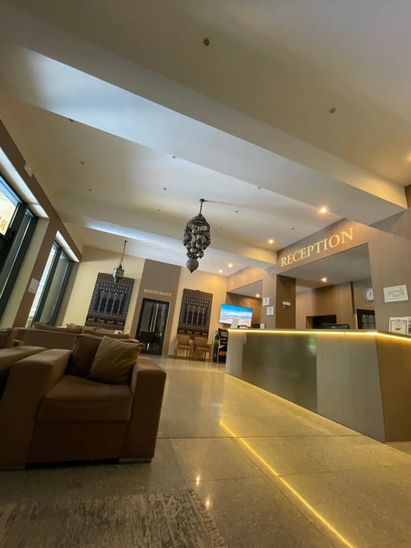 Empty hotel lobby photographed in Varna, Bulgaria