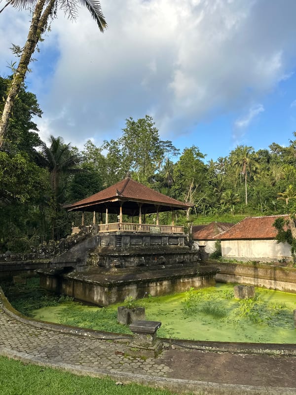 Traditional Balinese temple pavilion observed in Tampaksiring, Indonesia