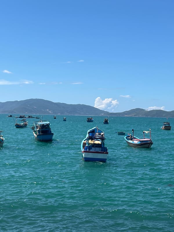Fishing fleet anchored off Nha Trang coast Vietnam