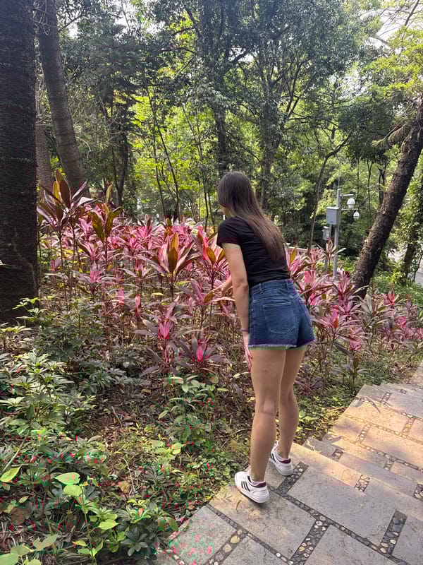 Woman spotted on stone stairs in wooded Yuexiu District