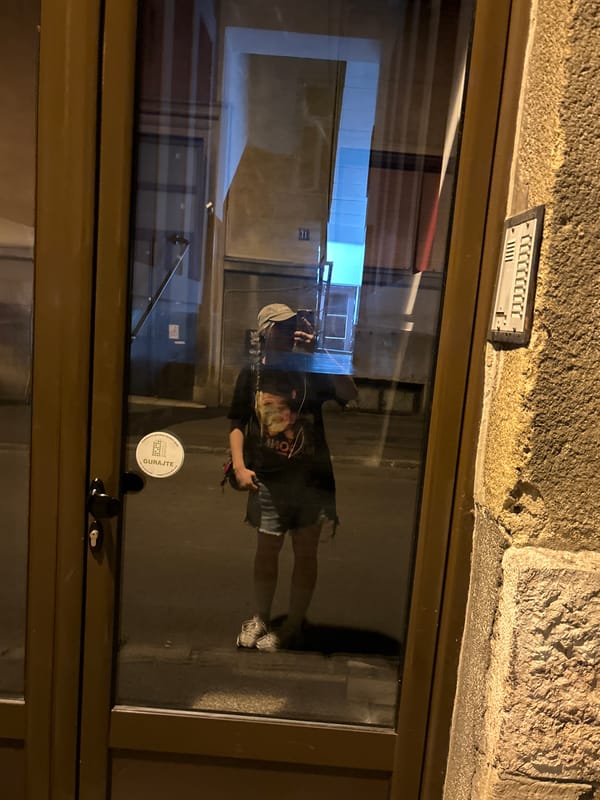 Belgrade streets at night: graffiti, a dog, and a selfie