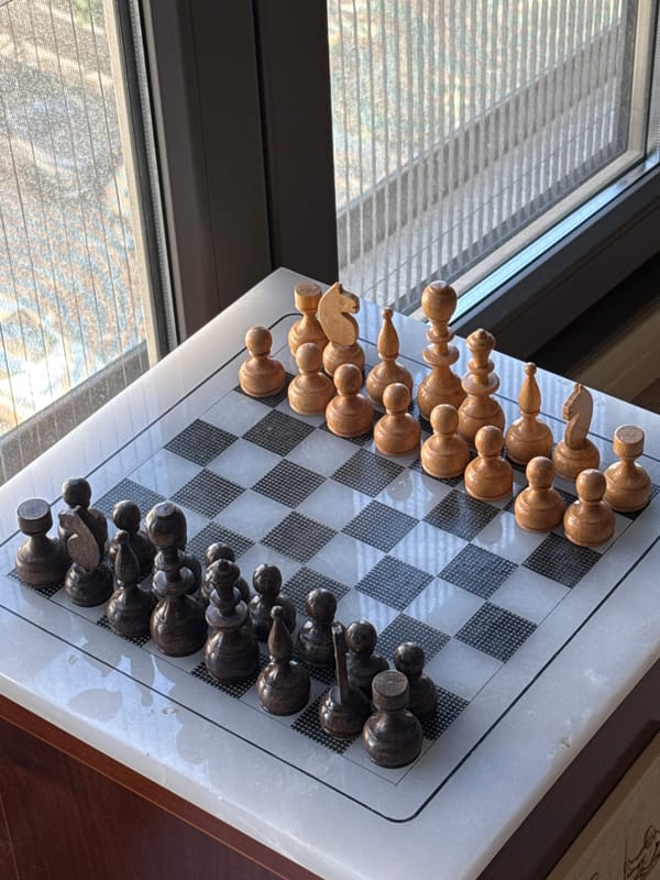 Chess sets and a full breakfast spread in Kadıköy